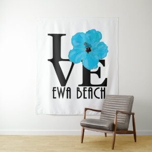 LOVE Ewa Beach Blue Hibiscus Tapestry