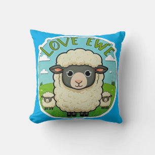 Love Ewe Cute Sheep Pun Heart Animal Artwork Cushion