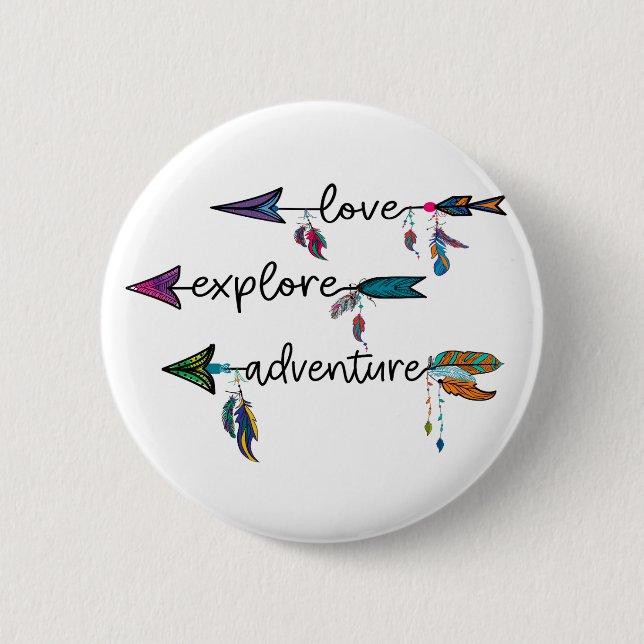 Love Explore Adventure Arrow Tribal Boho Design 6 Cm Round Badge (Front)