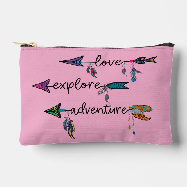 Love Explore Adventure Arrow Tribal Boho Design Accessory Pouch (Front)