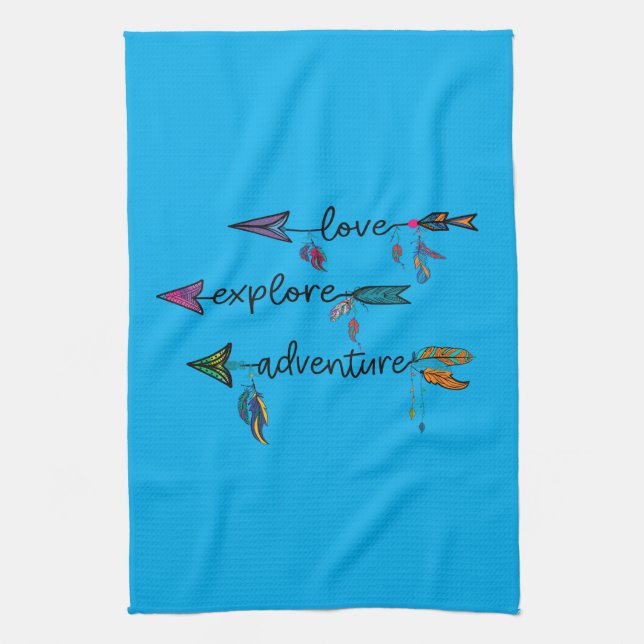 Love Explore Adventure Arrow Tribal Boho Design Tea Towel (Vertical)