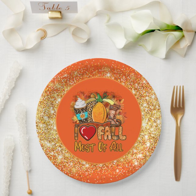 Love Fall Autumn Customise Colour Paper Plate (Wedding)