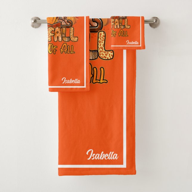 Love Fall Autumn Customise Text and Colour Bath Towel Set (Insitu)