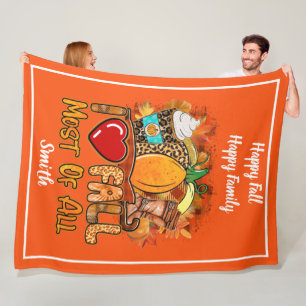 Love Fall Autumn Customise Text and Colour Fleece Blanket