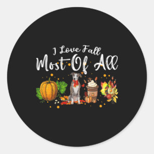 Love Fall Most Of All Pumpkin Greyhound Autumn Sea Classic Round Sticker