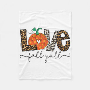 Love Fall Y'all Autumn Season Leopard Print Pumpki Fleece Blanket