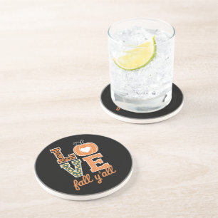 Love Fall Y'All Leopard Print Fall Thanksgiving Coaster