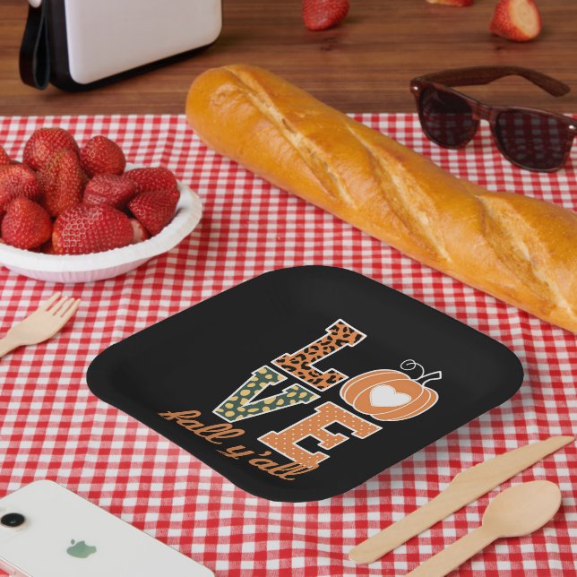 Love Fall Y'All Leopard Print Fall Thanksgiving  Paper Plate (Picnic)