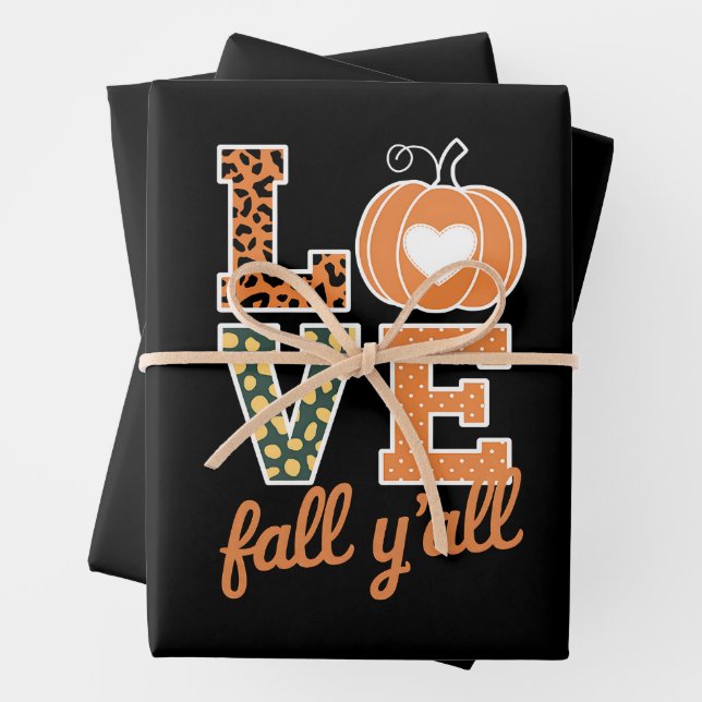 Love Fall Y'All Leopard Print Fall Thanksgiving  Wrapping Paper Sheet (In situ)