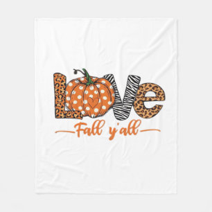 LOVE Fall Y'all Leopard Print Pumpkin Trendy Aut Fleece Blanket