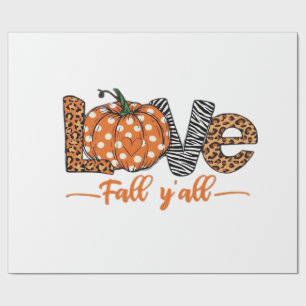 LOVE Fall Y'all Leopard Print Pumpkin Trendy Aut Wrapping Paper