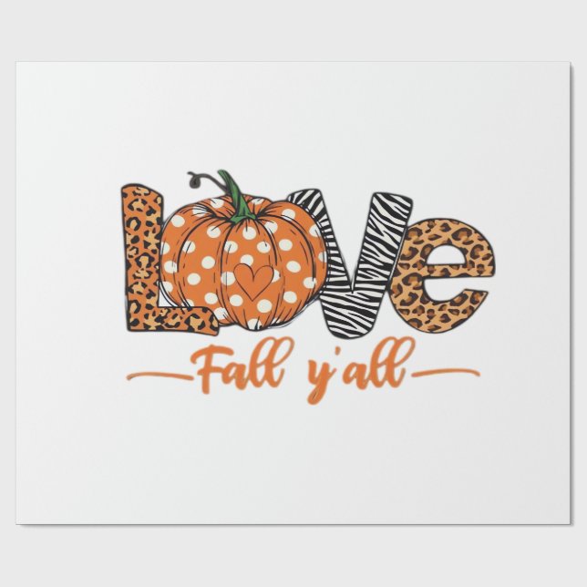 LOVE Fall Y'all  Leopard Print Pumpkin  Trendy Aut Wrapping Paper (Flat)