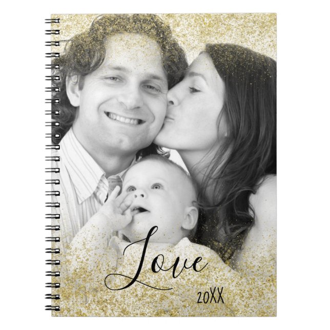 Love Family Faux Gold Glitter Dust Notebook (Front)