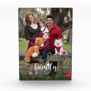 Love Family White Script Custom Vertical Photo Block