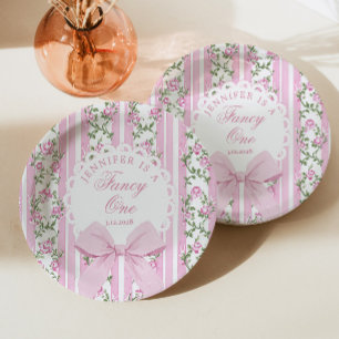 Love Fancy One Coquette Bow 1st Birthday Paper Plate