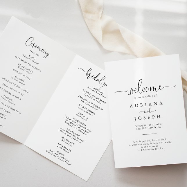 Love Fancy Script Folded Wedding Program (Creator Uploaded)