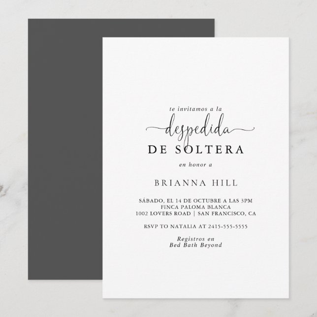 Love Fancy Script Spanish Bridal Shower  Invitation (Front/Back)