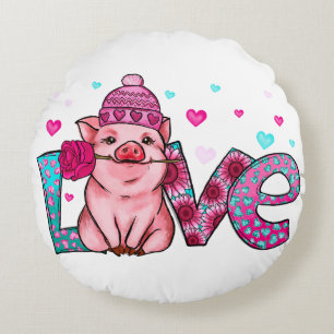Love farm animals, love piggy, animal love throw round cushion