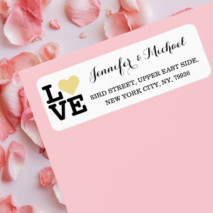 Love Faux Gold Heart Custom Wedding Valentines Day Return Address Label