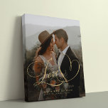 Love faux gold script elegant wedding photo faux canvas print<br><div class="desc">Personalise this faux gold Love heart calligraphy script custom photo canvas print with bride and groom's names and wedding date and place. Could be a perfect keepsake gift for the newlyweds.</div>