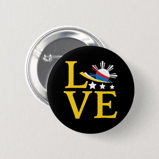Love - Filipino Flag Typography Art 6 Cm Round Badge (Front & Back)