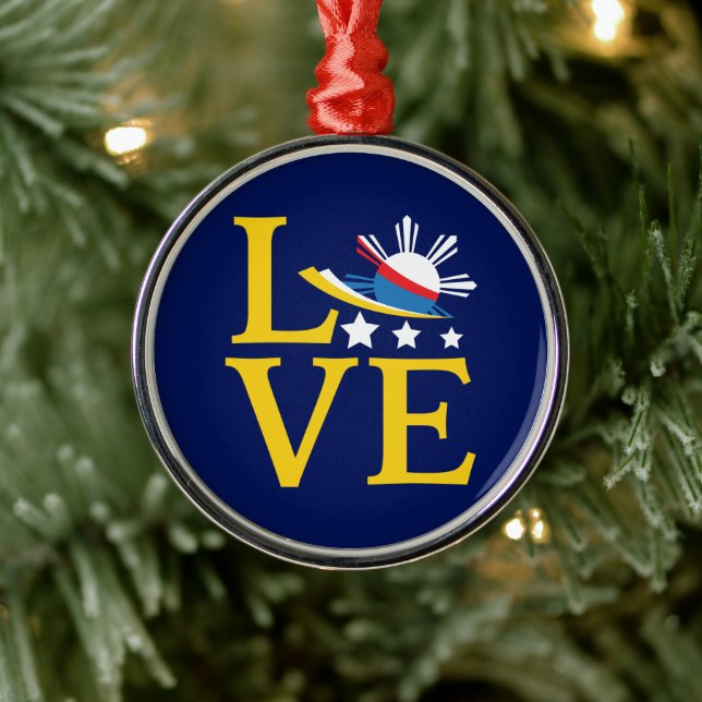Love - Filipino Flag Typography Art Metal Ornament (Tree)