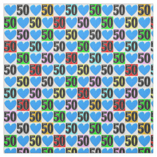 LOVE FILLED BLUE HEARTS 50TH BIRTHDAY FABRIC