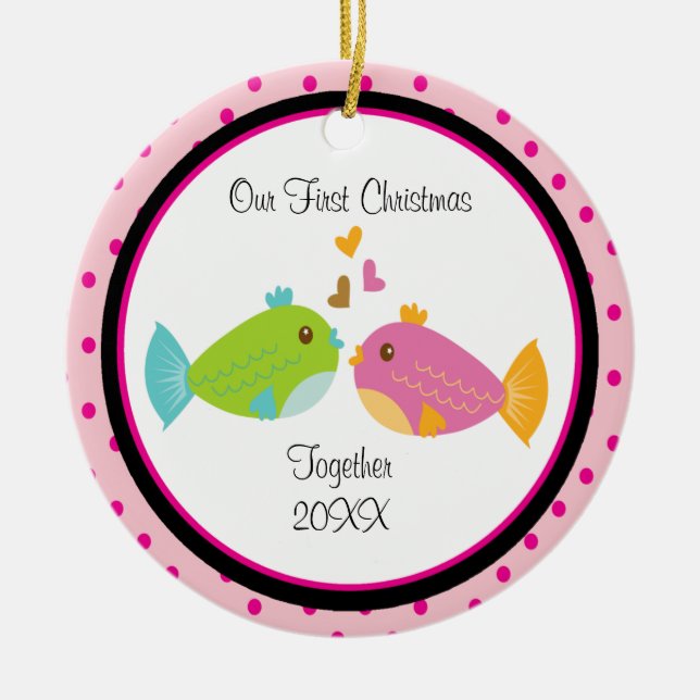 Love Fish Couple Christmas Ornament (Front)