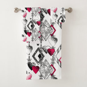 Love, fishnet, patchwork bath towel set