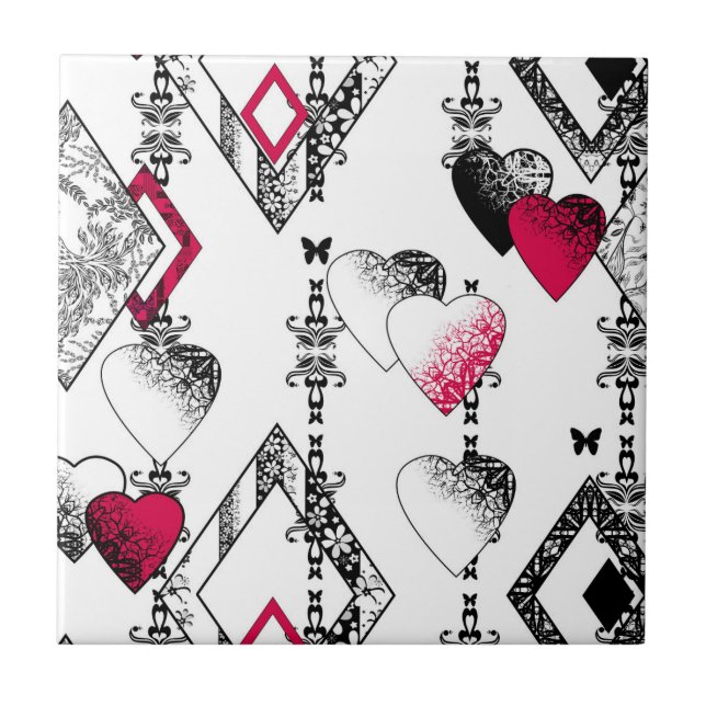 Love, fishnet, patchwork ceramic tile (Front)