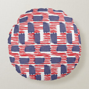 LOVE FLAG USA/USA TEXT BRUSH STROKE BY MASANSER P ROUND CUSHION