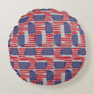 LOVE FLAG USA/USA TEXT BRUSH STROKE BY MASANSER P ROUND CUSHION