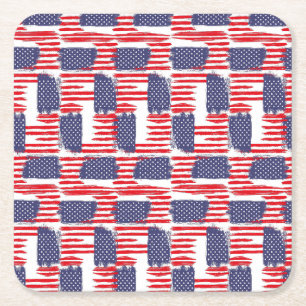 LOVE FLAG USA/USA TEXT BRUSH STROKE BY MASANSER P SQUARE PAPER COASTER