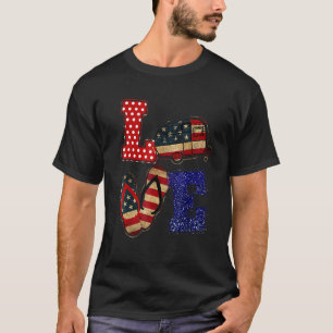 Love Flip Flop Camper Camping 4th Of July Independ T-Shirt
