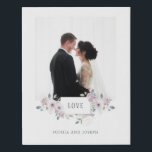 Love | Floral Embellished Photo Faux Canvas Print<br><div class="desc">This beautiful print features pink and pinkish purple watercolor roses,  and green and blue grey leaves,  and accented with floral illustrations in faux gold,  surrounding a frame that says "Love." Add your names and your favourite personal or wedding photo to complete this stunning and romantic look.</div>