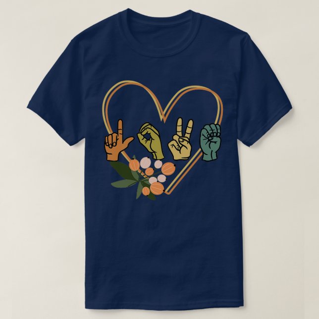 Love Floral Heart American Sign Language ASL Inter T-Shirt (Design Front)