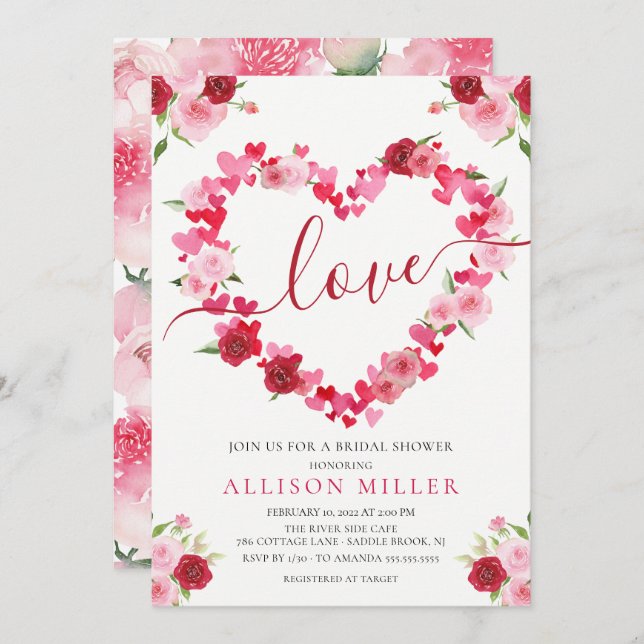 Love Floral Heart Bridal Shower Invitation (Front/Back)