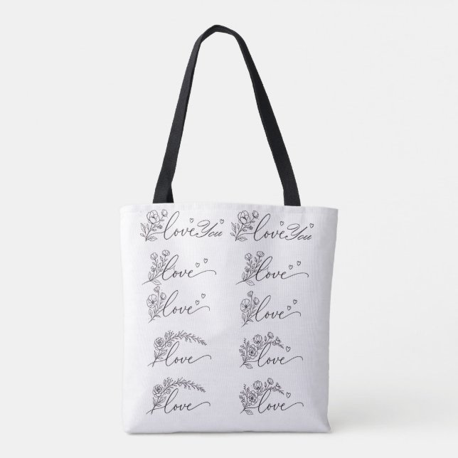 Love & Floral Line Art in 5 set tote bag (Back)