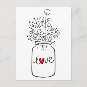 Love Floral Mason Jar Red Heart Wedding Party Invitation Postcard
