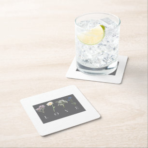 LOVE Floral – Romantic Botanical Print Square Paper Coaster