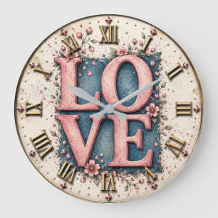 LOVE Floral Romantic Pink Flower Large Clock