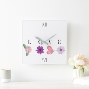 Love Floral Romantic Valentine’s Gift, Home Décor Square Wall Clock