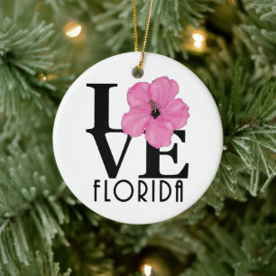 LOVE Florida (pink hibiscus) Ceramic Ornament