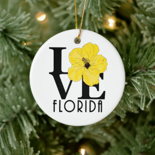 LOVE Florida (yellow hibiscus) Ceramic Ornament
