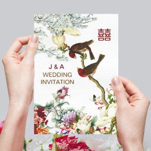 Love Flourishing Birds & Flowers Chinese Wedding © Invitation
