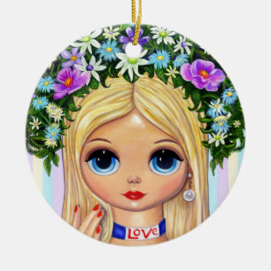 Love Flower Child Beauty Big Eye Doll Cute Ceramic Ornament