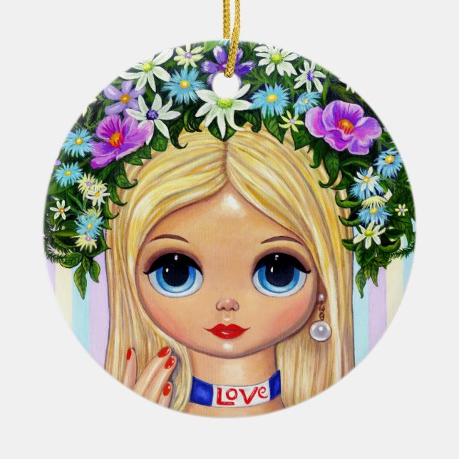 Love Flower Child Beauty Big Eye Doll Cute Ceramic Ornament (Front)
