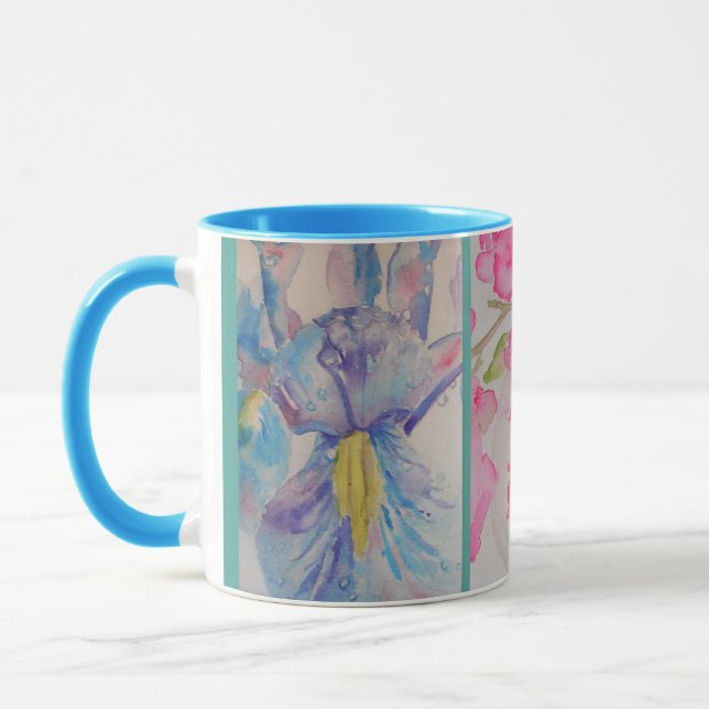 Love Flowers Floral Watercolor Turquoise Blue Mug (Left)