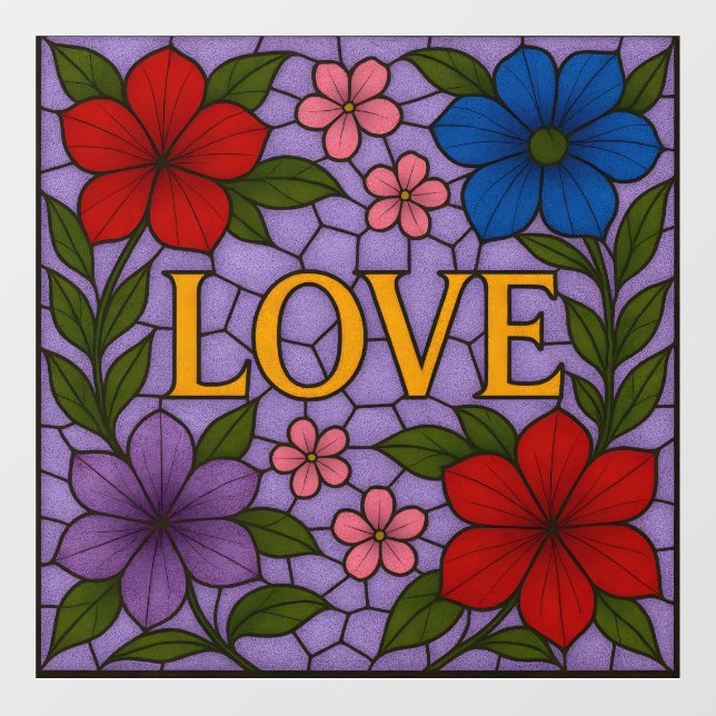 Love Flowers Lavender Stained Glass Cling (Sheet)