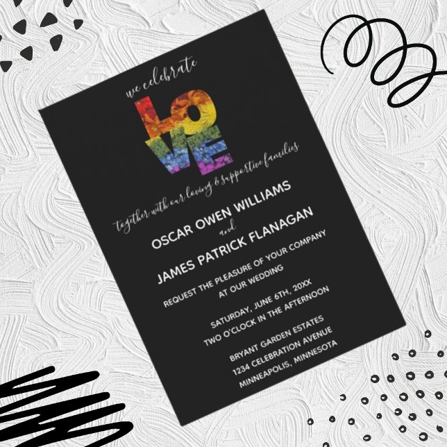 LOVE Flowers Same-Sex Wedding Collection Ebony Inv Invitation (Creator Uploaded)